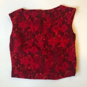 Vintage 50s 60s fitted top woven red floral 2/4